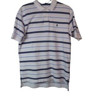 Polo Ralph Lauren Mens Large Blue & White Striped Cotton Polo Shirt  Navy Pony